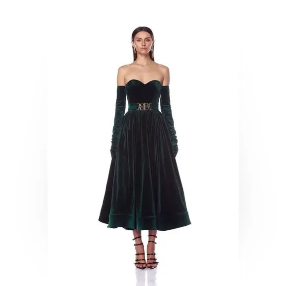 slim fit dress slacks Emerald Green Velour Wrapover 3/4 Sleeve Midi Dress – Pretty Kitty Fashion main image 0